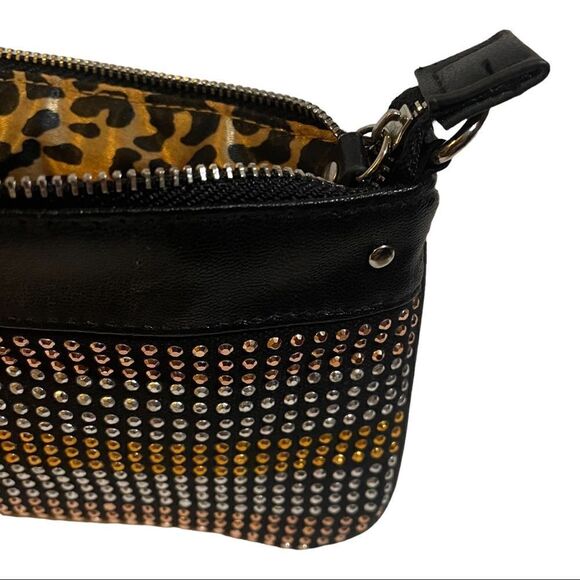 Steve Madden Crossbody Mini Wristlet Bag Silver Gold Black Faux Leather - Picture 6 of 8
